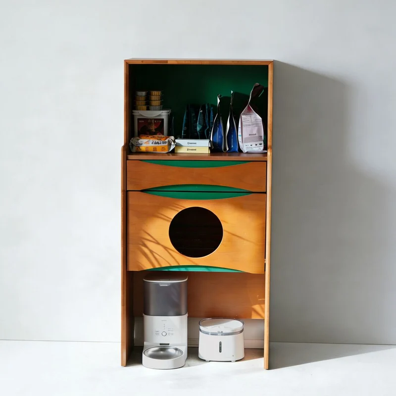 Contemporary Retro Wooden Cat Cabinet - Multifunctional Pet Furniture With Storage Drawer & Cat House For Living Room