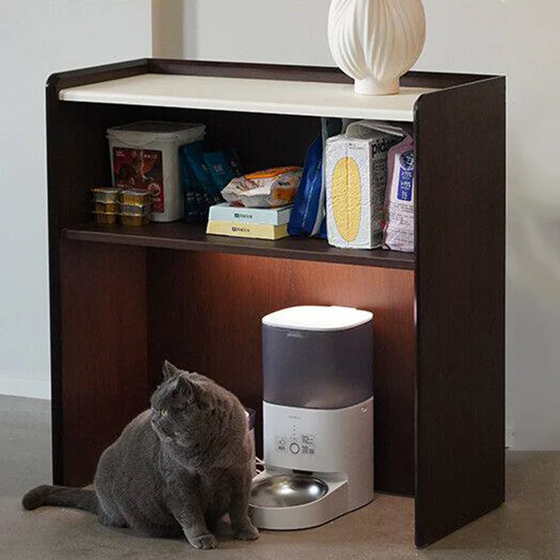Contemporary Nordic Solid Wood & Plywood Cat Cabinet - Pet Feeding Station With Storage Drawers & Memo Board For Cats
