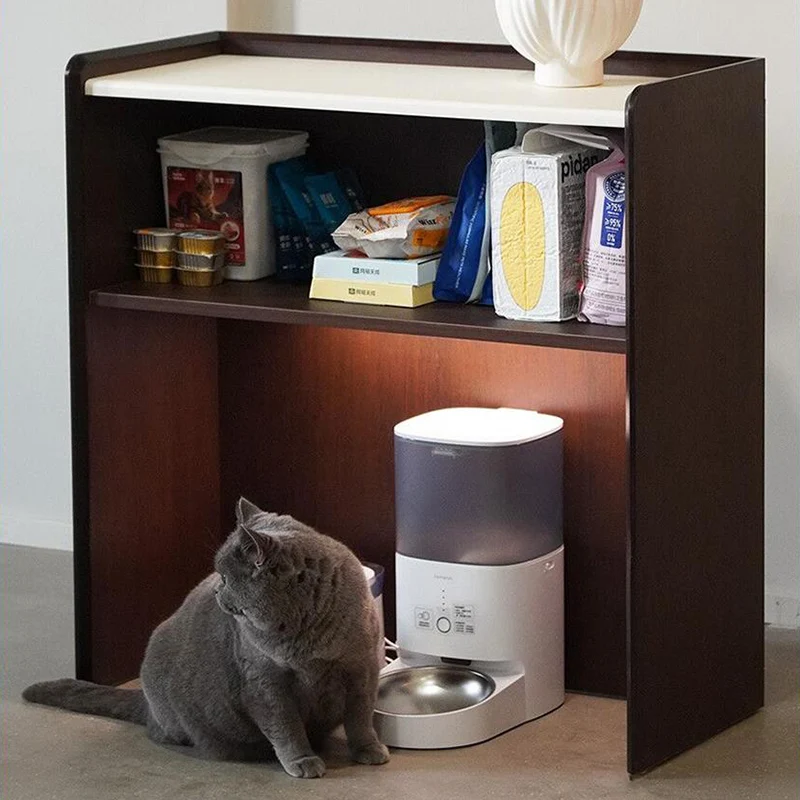 Contemporary Nordic Solid Wood & Plywood Cat Cabinet - Pet Feeding Station With Storage Drawers & Memo Board For Cats