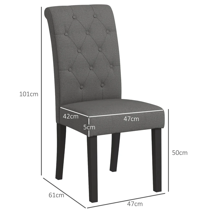 Lot de 2 chaises de salle à manger capitonnées 47 x 61 x 101 cm confort haute densité classique épuré en lin gris foncé 21_0002184
