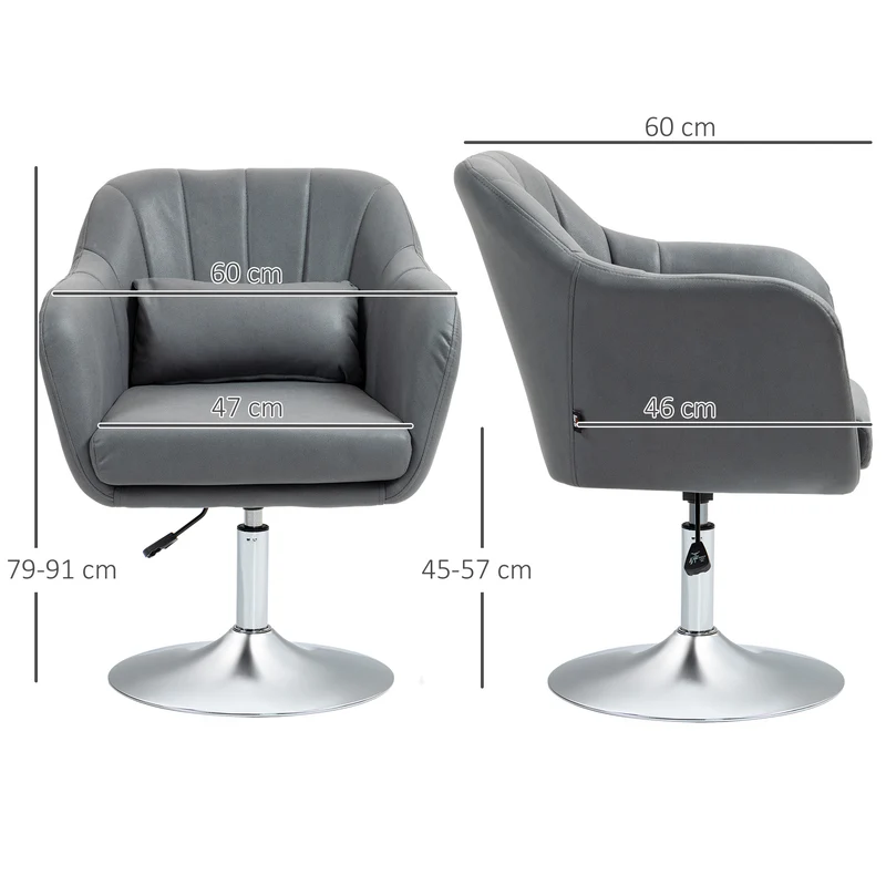 Fauteuil de salon pivotant 360 degrés 60 x 60 x 91 cm assise rembourrée contemporain en tissu microfibre gris foncé 21_0001775