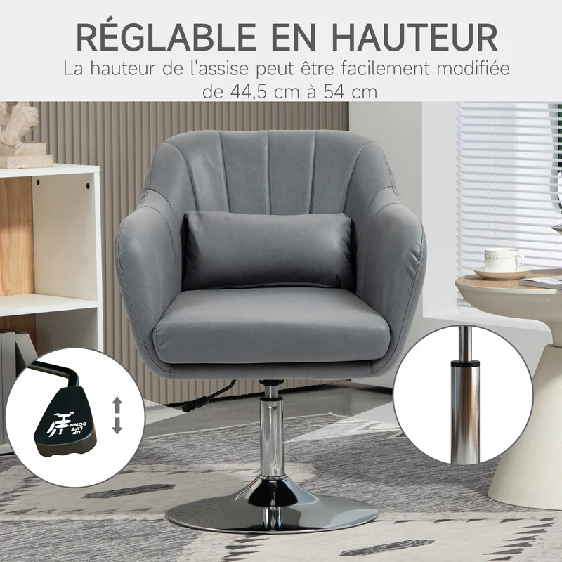 Fauteuil de salon pivotant 360 degrés 60 x 60 x 91 cm assise rembourrée contemporain en tissu microfibre gris foncé 21_0001775