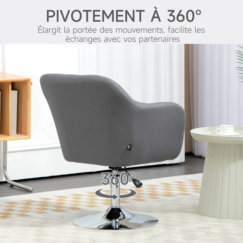 Fauteuil de salon pivotant 360 degrés 60 x 60 x 91 cm assise rembourrée contemporain en tissu microfibre gris foncé 21_0001775