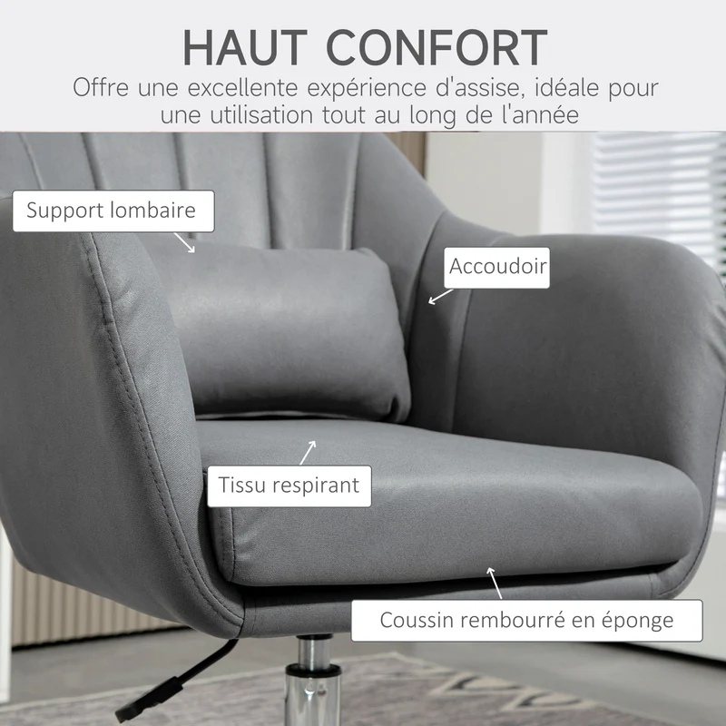 Fauteuil de salon pivotant 360 degrés 60 x 60 x 91 cm assise rembourrée contemporain en tissu microfibre gris foncé 21_0001775