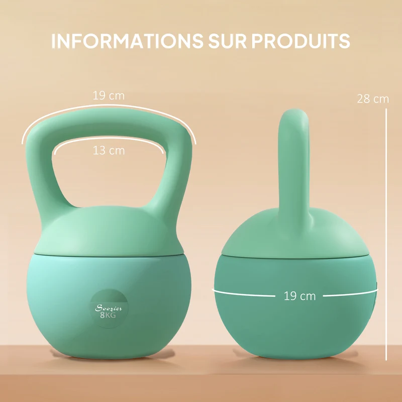 Cloche russe musculation 19 x 19 x 28 cm prise antidérapante base plate stable design contemporain en plastique vert 21_0006847