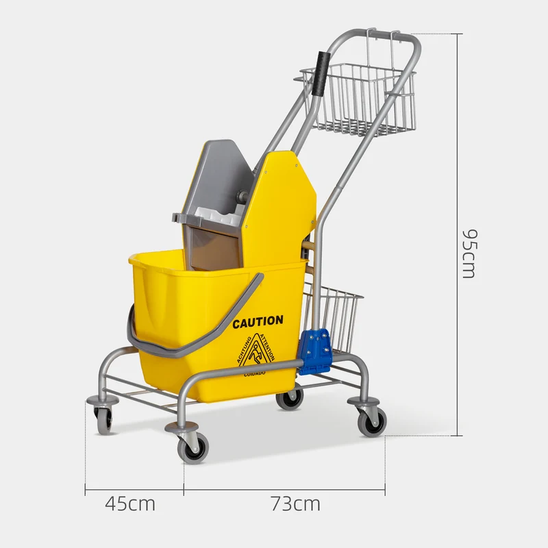 Chariot de lavage professionnel presse à mâchoire 73 x 45 x 95 cm grande capacité 26 L pratique industriel en PP jaune 21_0000931