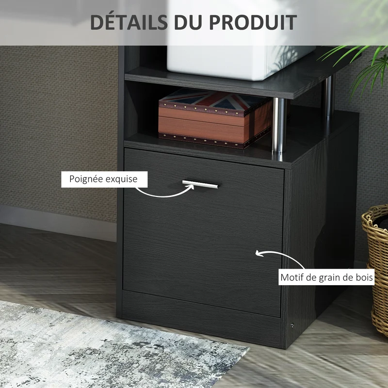 Bureau informatique modulable 152 x 60 x 88 cm grand plateau de travail rangement optimisé design moderne en MDF noir 21_0006118