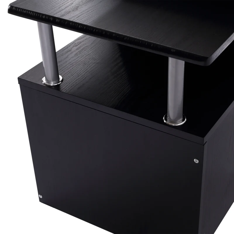 Bureau informatique modulable 152 x 60 x 88 cm grand plateau de travail rangement optimisé design moderne en MDF noir 21_0006118