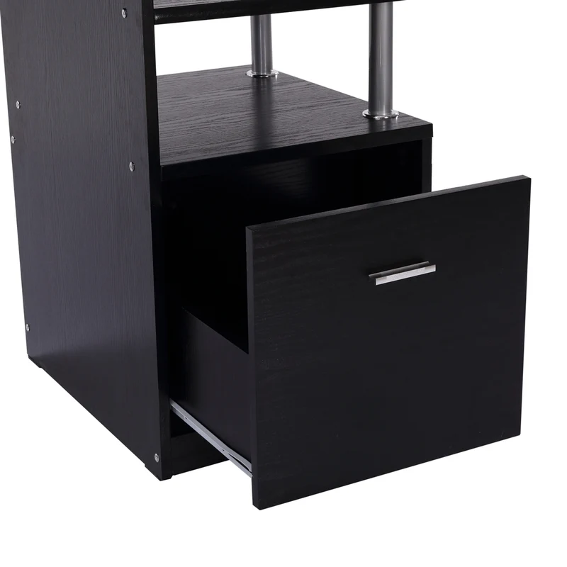 Bureau informatique modulable 152 x 60 x 88 cm grand plateau de travail rangement optimisé design moderne en MDF noir 21_0006118