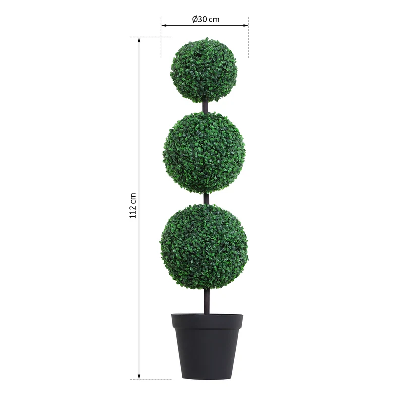 Buis artificiel topiaire 3 boules intérieur 30 x 30 x 112 cm entretien facile design très stable en polyéthylène vert 21_0003940