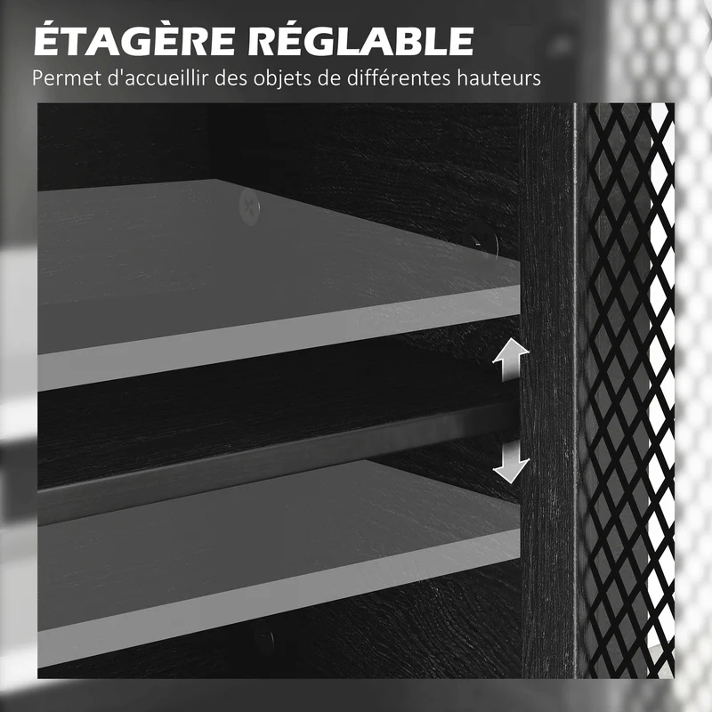 Buffet bas 150 x 40 x 85 cm deux tiroirs étagère réglable style industriel design salon salle à manger en mélamine noir 21_0002355