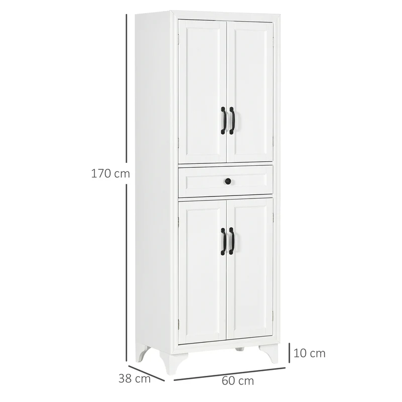 Buffet armoire de cuisine 60 x 38 x 170 cm rangement optimisé tiroir étagère réglable contemporain épuré en MDF blanc 21_0002356
