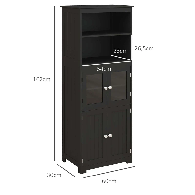 Armoire de cuisine vitrine 60 x 30 x 162 cm grand rangement modulable étagères réglables contemporain épuré en MDF noir 21_0002247