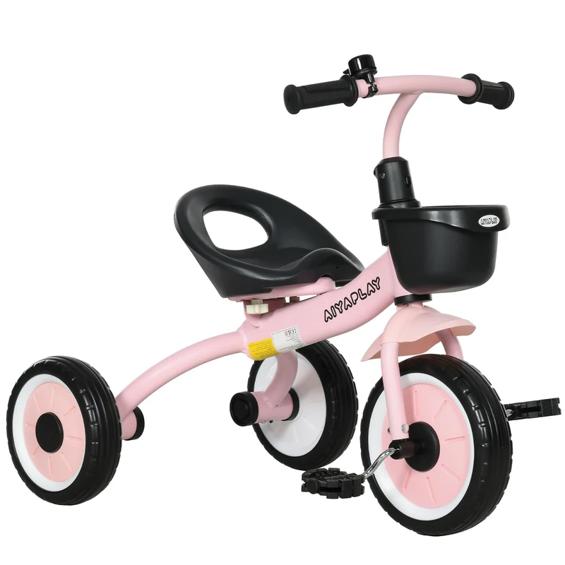Tricycle enfant pour 2 à 5 ans 70,5 x 53 x 58 cm selle réglable avec dossier pédales antidérapantes moderne en métal rose 21_0000534