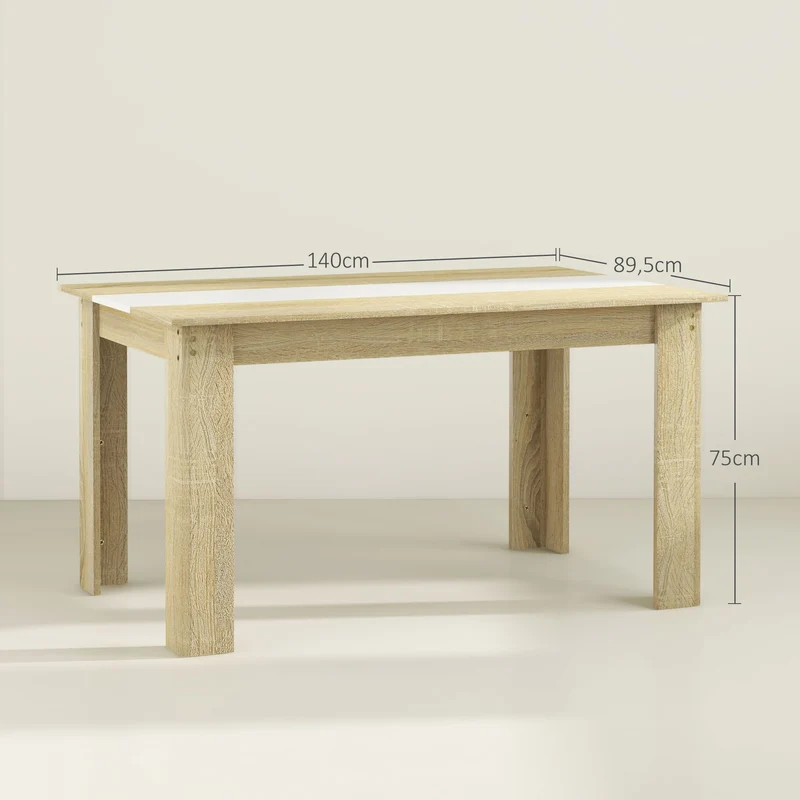 Table de salle à manger 140 x 89.5 x 75 cm pour 6 personnes patins antidérapants élégante style scandinave en MDF naturel 21_0003239