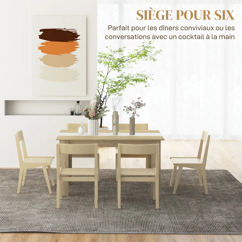Table de salle à manger 140 x 89.5 x 75 cm pour 6 personnes patins antidérapants élégante style scandinave en MDF naturel 21_0003239