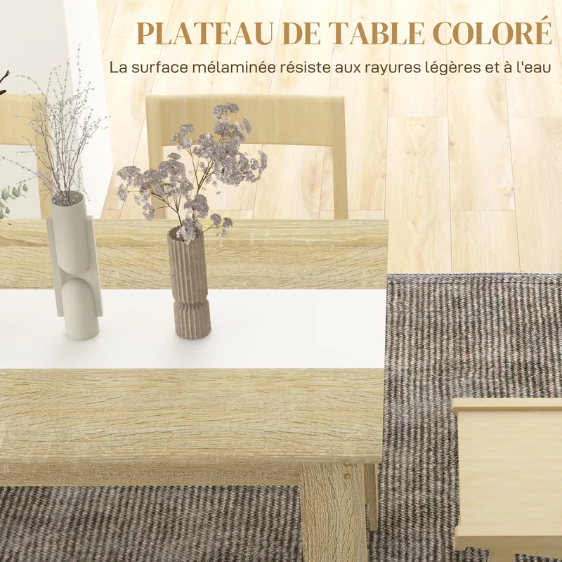 Table de salle à manger 140 x 89.5 x 75 cm pour 6 personnes patins antidérapants élégante style scandinave en MDF naturel 21_0003239