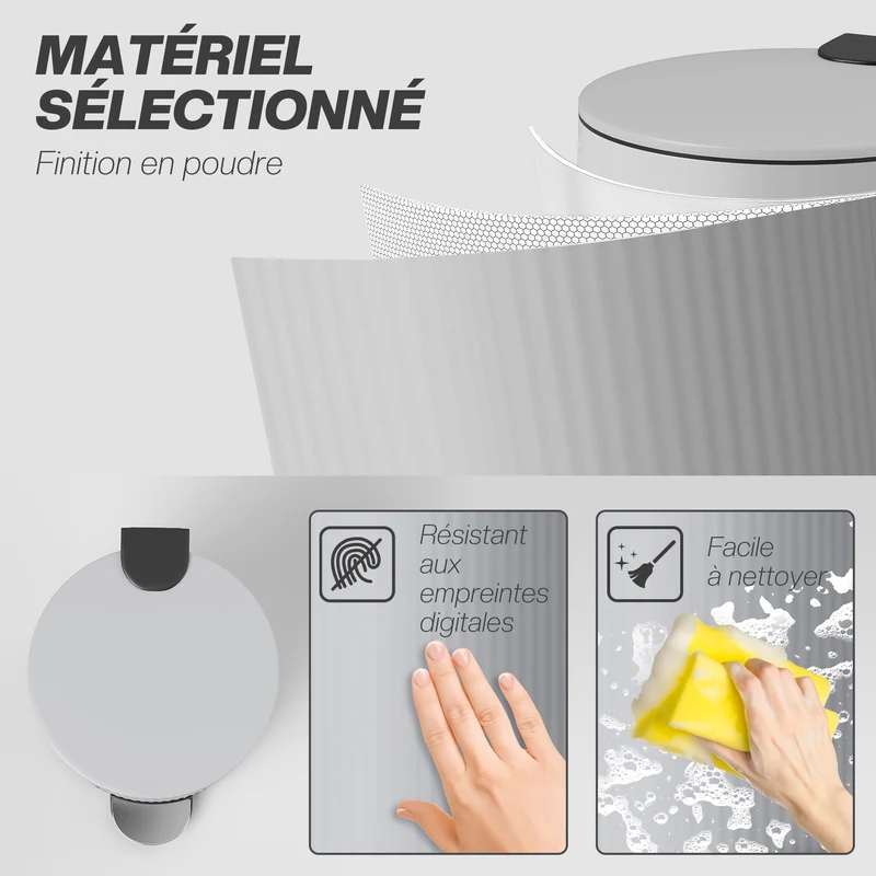 Poubelle de cuisine à pédale 36 x 30 x 60,5 cm seau amovible 30 l fermeture douce moderne épuré en métal gris clair 21_0005937