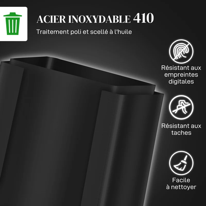 Poubelle de cuisine double 2 x 25 L 47,7 x 37,5 x 56 cm pédale fermeture douce design épuré en acier inoxydable noir 21_0005915
