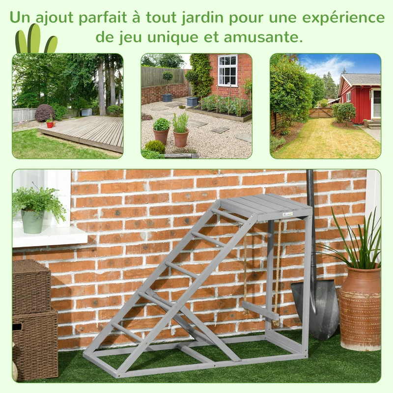 Perchoir pour poules aire de jeux 96 x 40 x 71 cm stimulation et équilibre rustique décoratif en bois de sapin gris 21_0007950