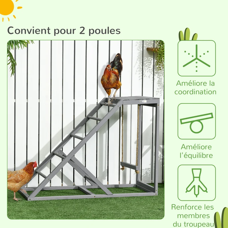 Perchoir pour poules aire de jeux 96 x 40 x 71 cm stimulation et équilibre rustique décoratif en bois de sapin gris 21_0007950