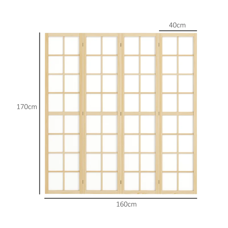 Paravent intérieur 4 panneaux pliable 160 x 170 x 1.7 cm léger modulable salon minimaliste scandinave en bois naturel 21_0001387