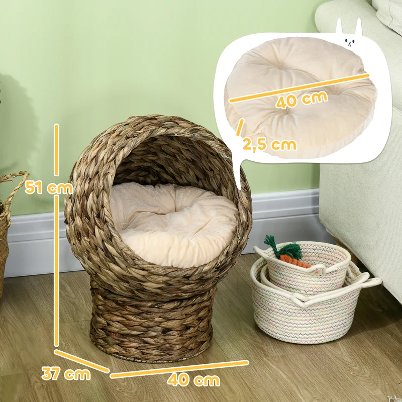 Panier pour chat niche boule 40 x 37 x 51 cm confort ultra moelleux scandinave chaleureux en feuilles de bananier gris 21_0007620