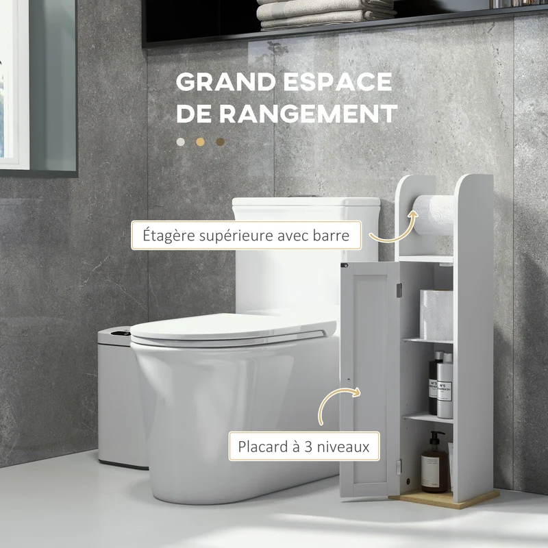 Meuble porte-papier toilette colonne 20 x 20 x 80 cm gain de place étagères réglables épuré contemporain en MDF blanc 21_0001960