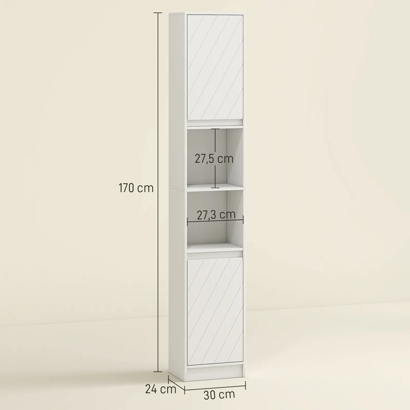 Meuble colonne de salle de bain 30 x 24 x 170 cm gain de place sécurité anti-basculement moderne épuré en MDF blanc 21_0001864
