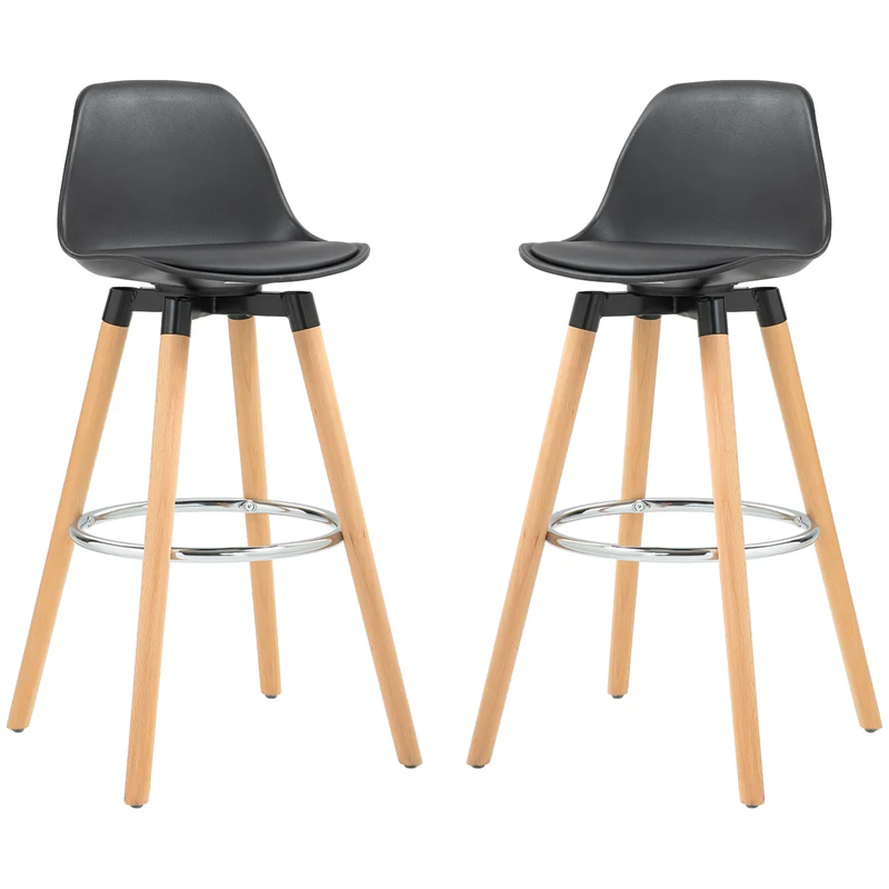 Lot de 2 tabourets de bar 43 x 43 x 91 cm assise rembourrée repose-pieds ergonomiques moderne scandinave en PU noir 21_0002263