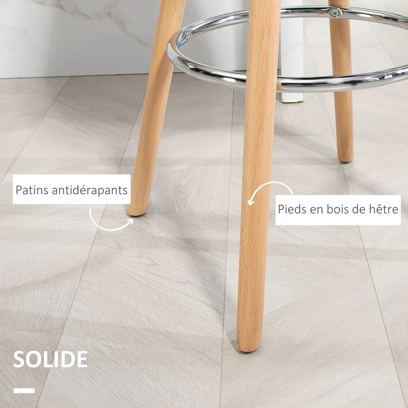 Lot de 2 tabourets de bar 43 x 43 x 91 cm assise rembourrée repose-pieds ergonomiques moderne scandinave en PU noir 21_0002263