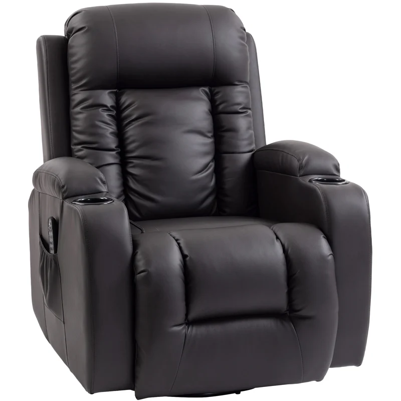Fauteuil de relaxation inclinable 82 x 99 x 103 cm massage 8 points chaleur lombaire contemporain cosy en PU marron 21_0000809