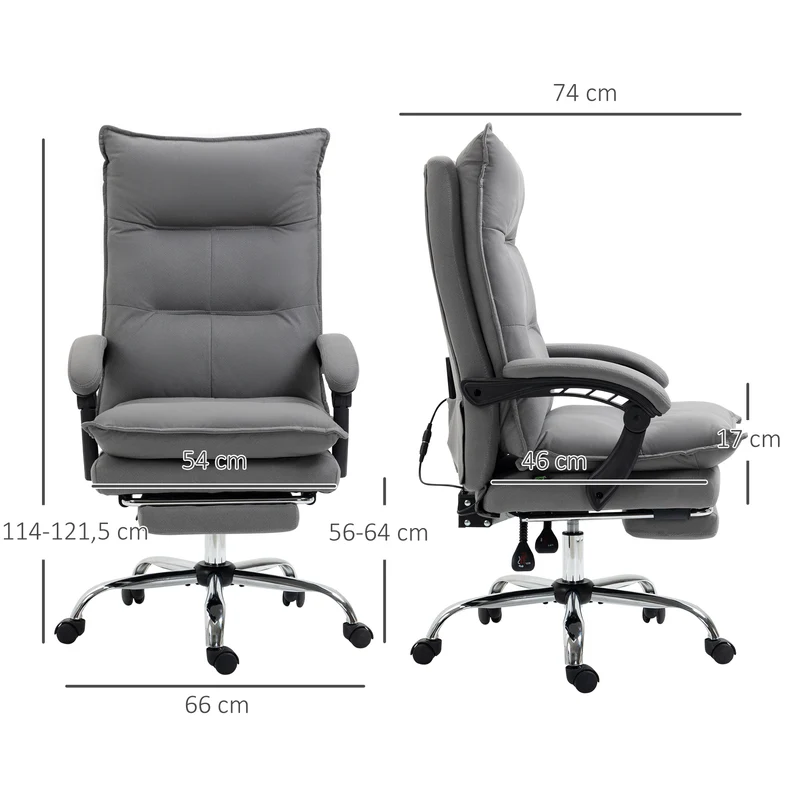 Fauteuil de bureau massant 66 x 74 x 121 cm repose-pieds chauffant 6 points massage ergonomie moderne en microfibre gris 21_0006244