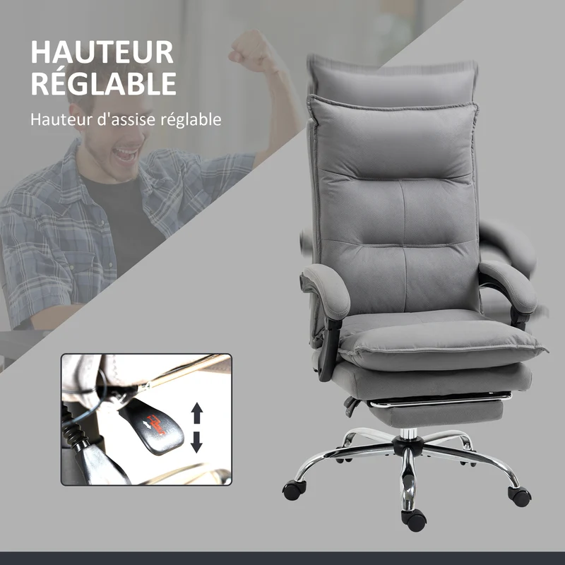 Fauteuil de bureau massant 66 x 74 x 121 cm repose-pieds chauffant 6 points massage ergonomie moderne en microfibre gris 21_0006244