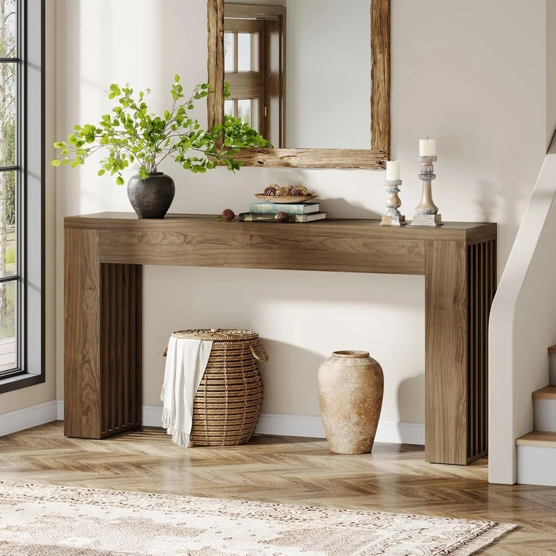 Tribesigns Table Console Longue de 150 cm à Placer derrière Le canapé avec Pieds à Lattes Verticales