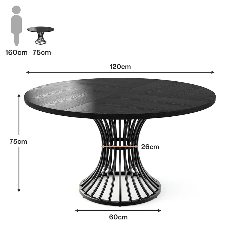 Tribesigns Table de salle à manger ronde pour 4 à 6 personnes, Table de cuisine ronde avec pied en métal pour cuisine