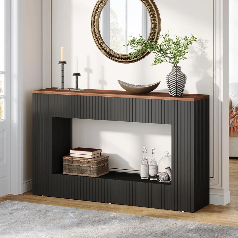 Tribesigns Table console moderne, Table de couloir étroite avec rangement Table basse en bois