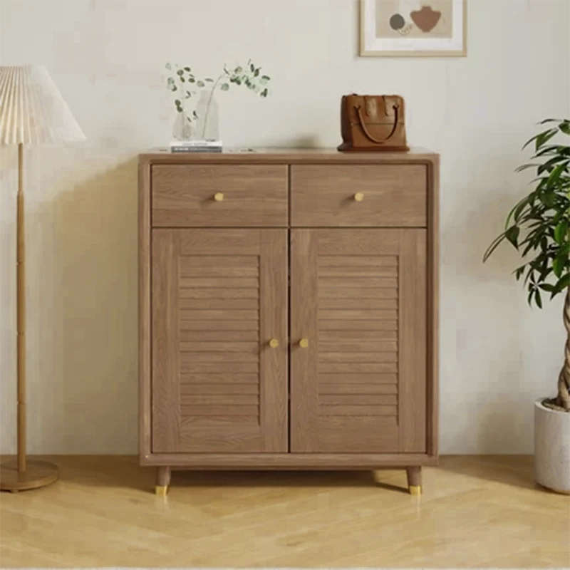 Modern Minimalist Solid Wood & Plywood Rectangular Shoe Storage With 2 Drawers & 1 Storage Compartment For Entryway & Living Room