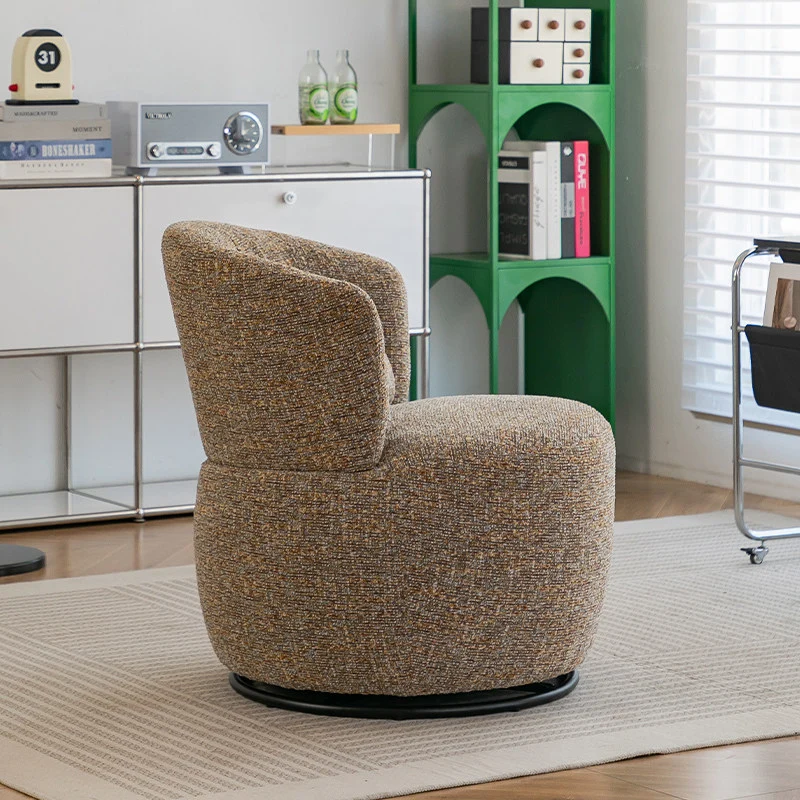 Contemporary Retro Round Plywood Steel Swivel Upholstery Accent Chair With Backrest For Living Room