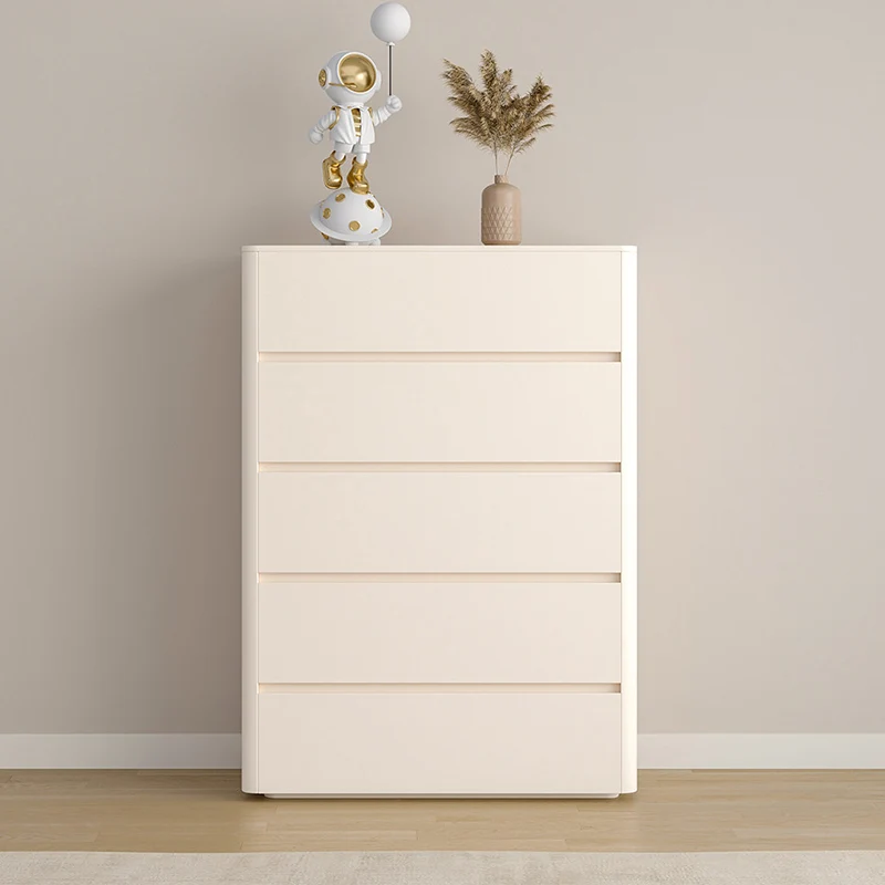 Modern Minimalist Rounded Rectangle Plywood Storage Cabinet With 5 Drawers For Living Room & Bedroom