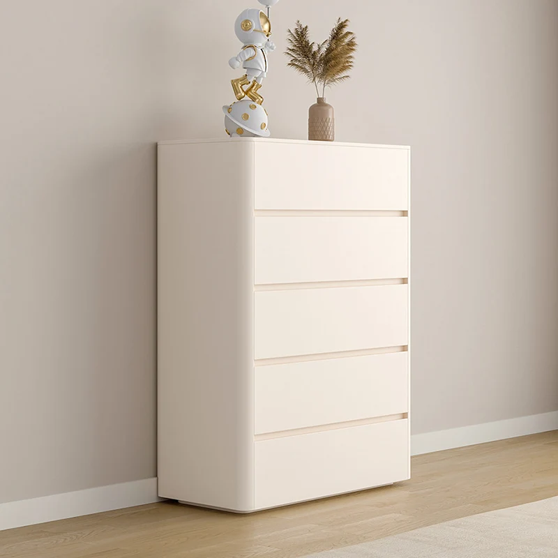 Modern Minimalist Rounded Rectangle Plywood Storage Cabinet With 5 Drawers For Living Room & Bedroom