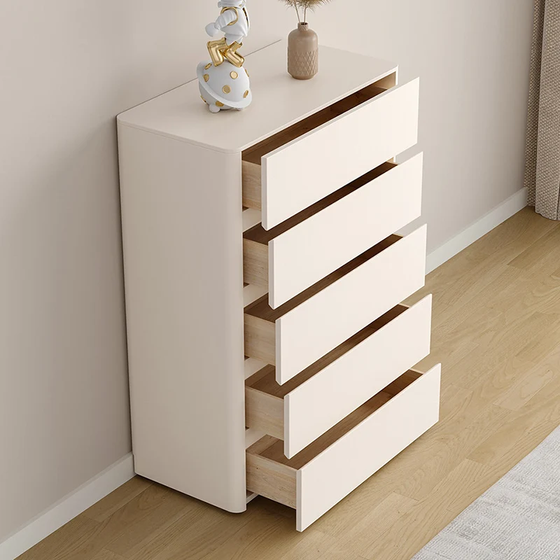 Modern Minimalist Rounded Rectangle Plywood Storage Cabinet With 5 Drawers For Living Room & Bedroom