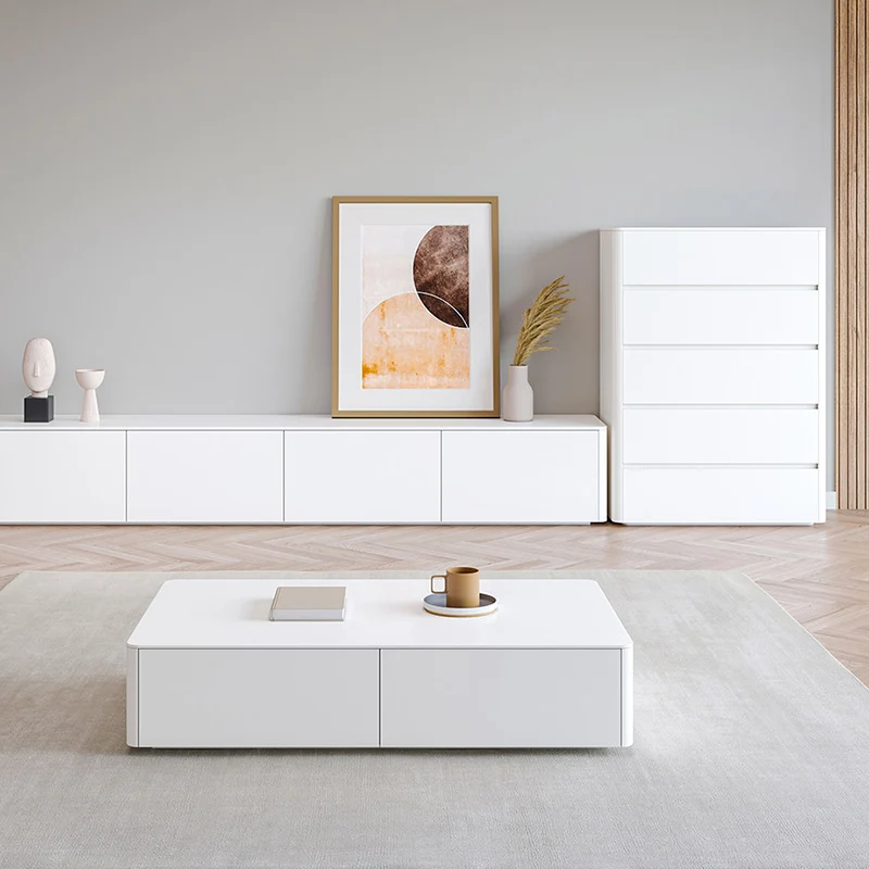 Modern Minimalist Rounded Rectangle Plywood Storage Cabinet With 5 Drawers For Living Room & Bedroom