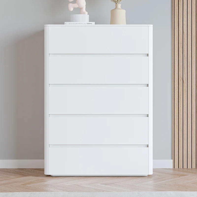 Modern Minimalist Rounded Rectangle Plywood Storage Cabinet With 5 Drawers For Living Room & Bedroom