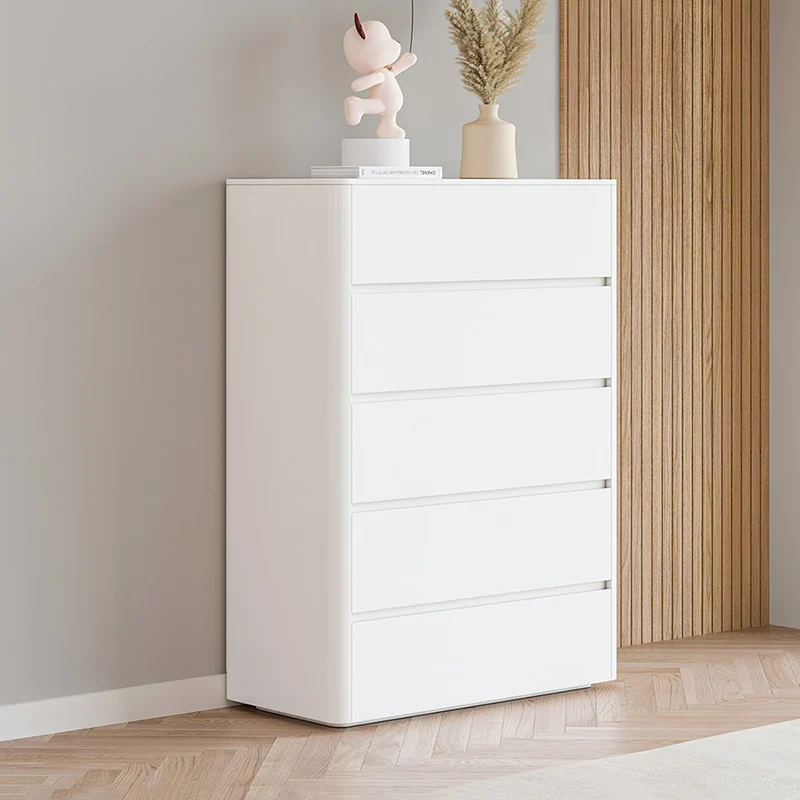 Modern Minimalist Rounded Rectangle Plywood Storage Cabinet With 5 Drawers For Living Room & Bedroom