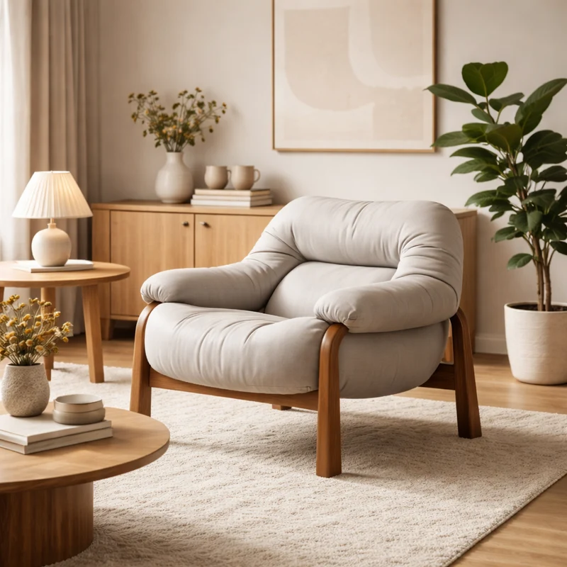Contemporary Nordic Velvet & Faux Leather Soft Upholstered Accent Chair With Arms And Backrest For Living Room