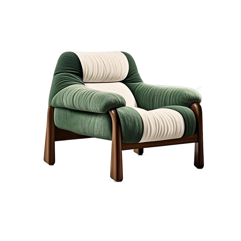 Contemporary Nordic Velvet & Faux Leather Soft Upholstered Accent Chair With Arms And Backrest For Living Room