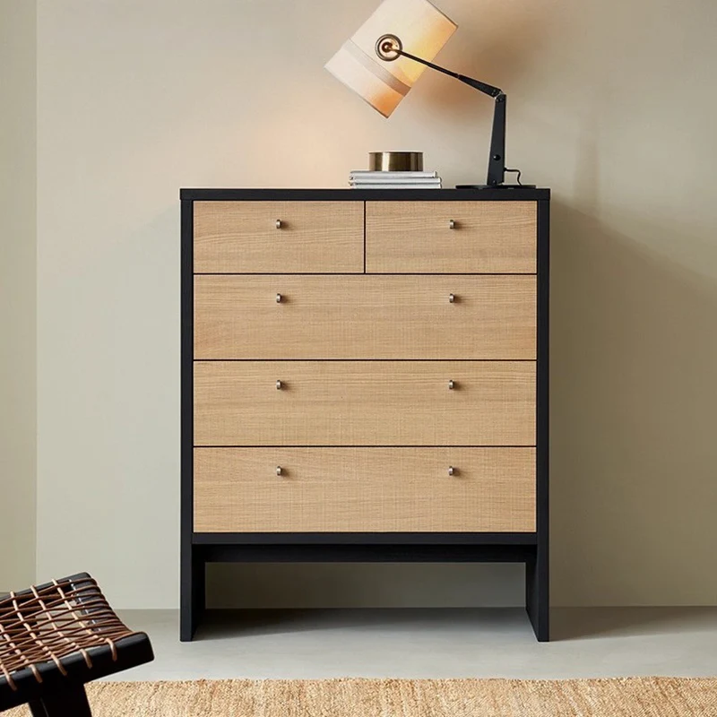 Contemporary Nordic Rectangular Engineered Wood Storage Cabinet 5-Drawer For Living Room