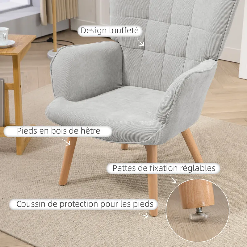 Fauteuil avec repose-pied salon 72 x 80 x 101 cm assise rembourrée ergonomique dossier haut scandinave en polyester gris 21_0003083