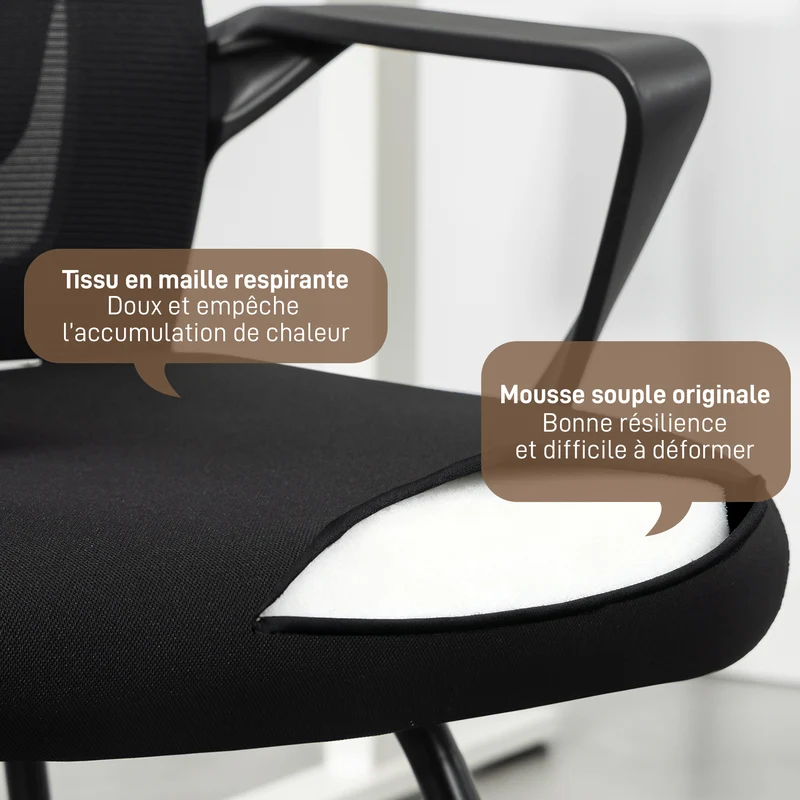 Chaise de conférence ergonomique 57 x 56 x 97 cm maille respirante assise rembourrée moderne design en polyester noir 21_0006322